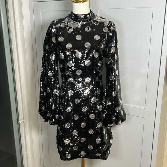 Free People Dresses & Skirts - NWT Sister Jane Sparkle Black/Silver  Mini Dress With Balloon Sleeves Women’s S
